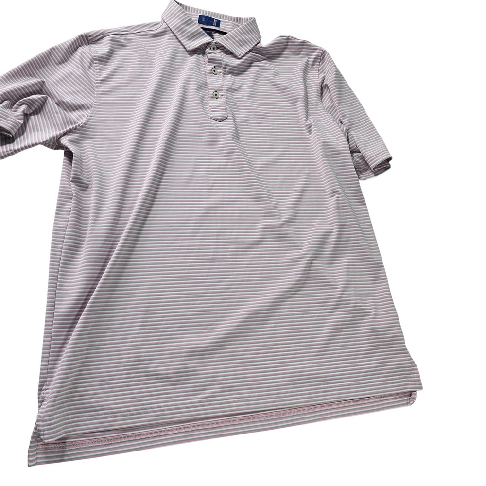 Stitch Golf Mens XL Polo Shirt Pink White Grey Striped Performance Short Sleeve
